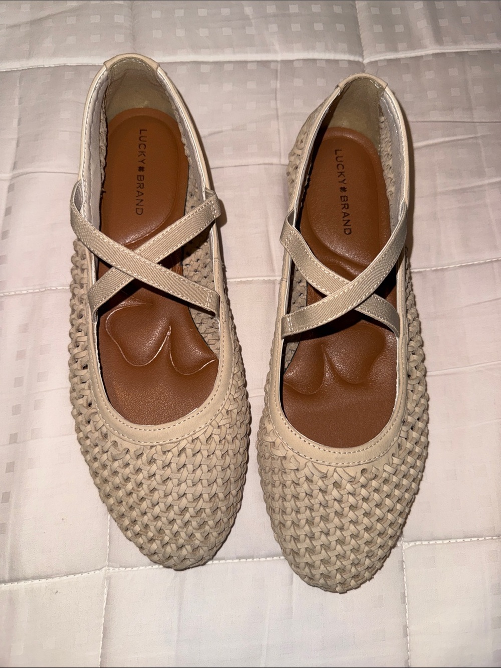 Lucky Brand Women's Woven Mary Jane Flats in Cream